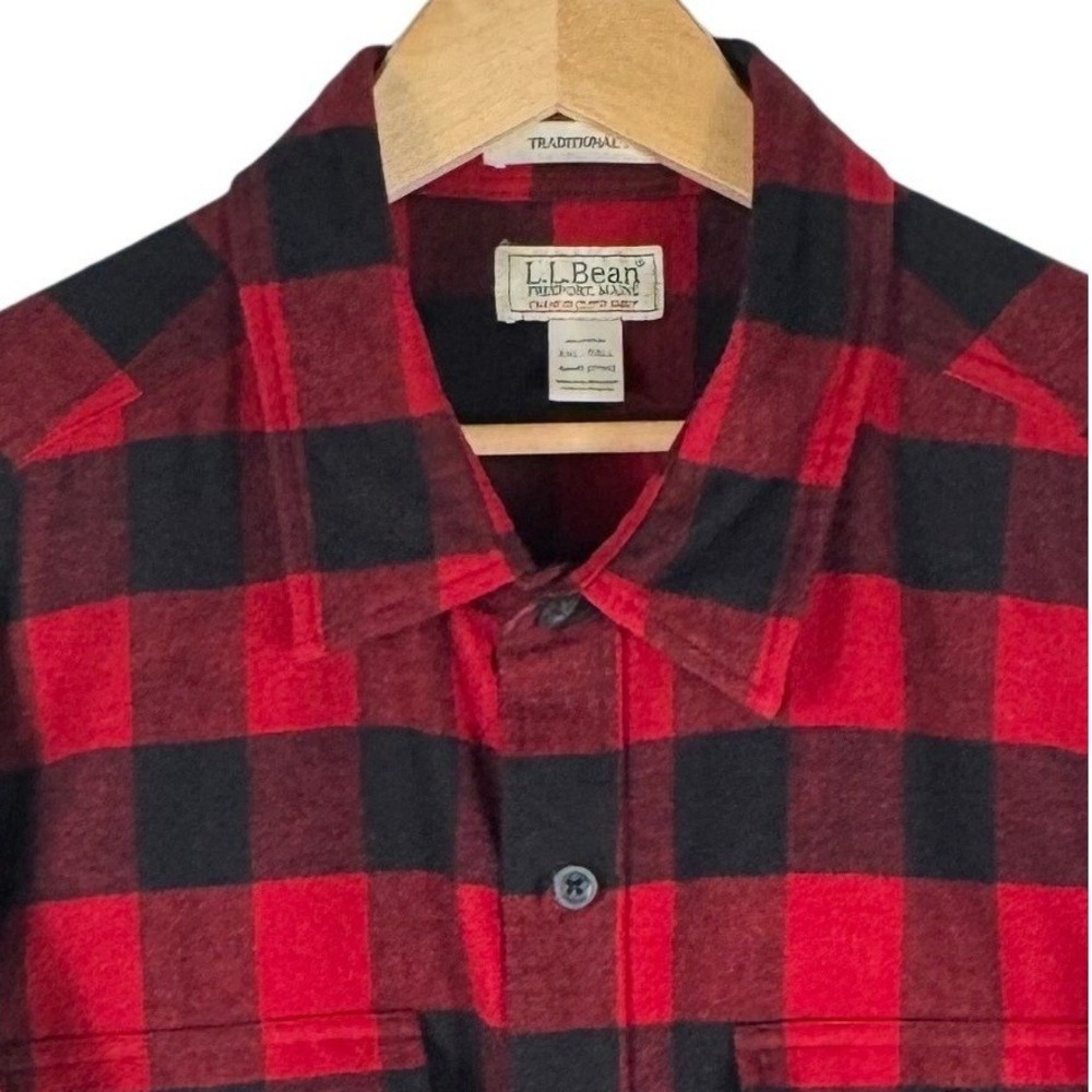 LL Bean Mens XXL Tall Buffalo Plaid Chamois Cloth Flannel Shirt Red Black 277982